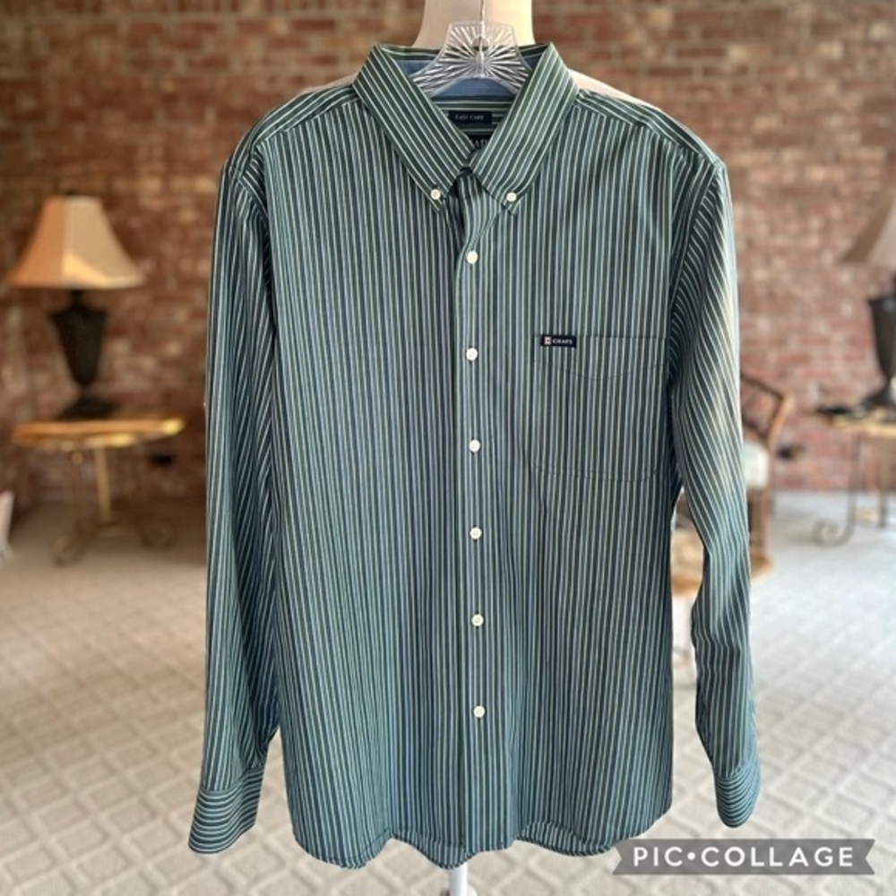 Chaps Green Blue Men’s Striped Button Down Shirt L Business Casual Everyday